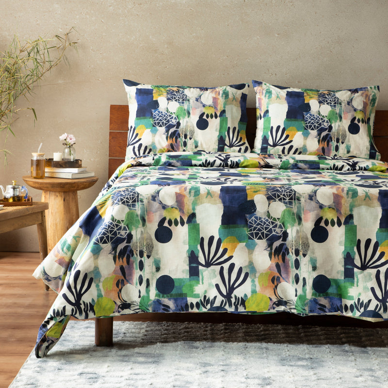 ORGANIC COTTON PRINTED DUVET COVER SET - SAFARI 250TC
