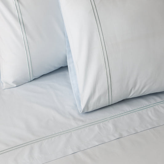 200TC ORGANIC COTTON COLOURED EMBROIDERED SHEET SET - SKY