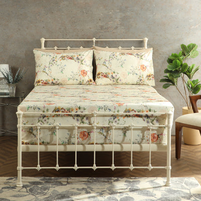 Whites of London Edwina 250TC organic cotton percale printed sheet set floral printed sheet set queen New Zealand
