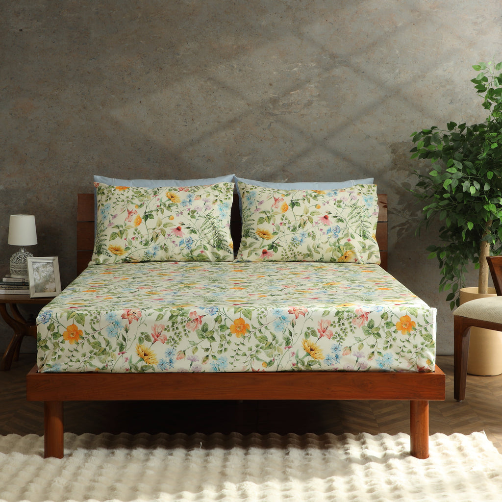 250 TC PERCALE ORGANIC PRINTED SHEET SET - GARDEN WALK