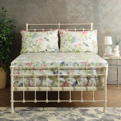 Whites of London Summer Floral 250TC GOTS certified organic cotton percale printed sheet set pink blue hydrangea sheet set New Zealand
