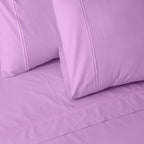 Whites of London 250TC GOTS certified Organic Cotton Coloured Sheet Set – Orchid – tonal lilac double embroidered stripe detail