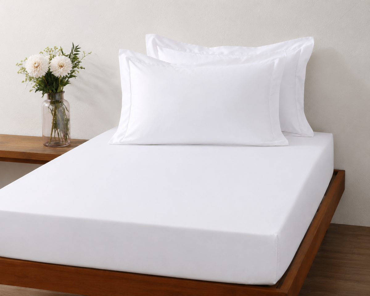 Whites of London white 750TC GOTS certified  organic cotton pillowcases pair flange border New Zealand