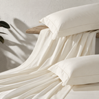ORGANIC COTTON EMBROIDERED SHEET SET - 750TC IVORY styled