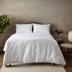 Abundance — organic cotton percale floral white on white embroidered duvet cover set, 200 TC