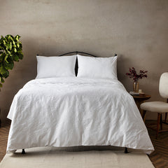 ABUNDANCE 200 TC PERCALE 100% ORGANIC COTTON EMBROIDERED DUVET COVER SET - WHITE ON WHITE