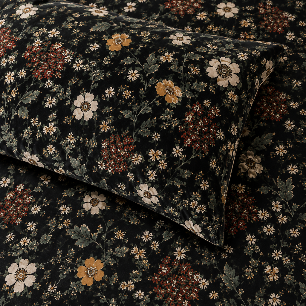 CLOSE UP ORGANIC COTTON PRINTED FITTED SHEET SET - ADRIANA BLACK 250TC