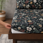 ORGANIC COTTON PERCALE PRINTED SHEET SET - ADRIANA BLACK 250TC