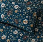 CLOSE UP ORGANIC COTTON PRINTED FITTED SHEET SET - ADRIANA BLUE 250TC