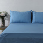 250 TC ORGANIC COTTON COLOURED EMBROIDERED SHEET SET -  BLUE MIRAGE