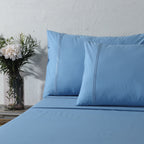 250 TC ORGANIC COTTON COLOURED EMBROIDERED SHEET SET -  BLUE MIRAGE