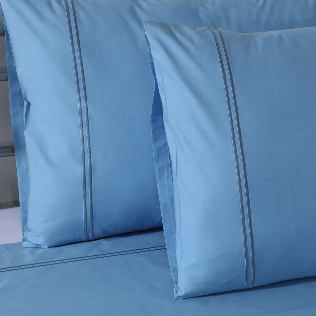 250 TC ORGANIC COTTON COLOURED EMBROIDERED SHEET SET -  BLUE MIRAGE
