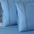 250 TC ORGANIC COTTON COLOURED EMBROIDERED SHEET SET -  BLUE MIRAGE