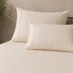matching pillow cases BAMBOO COTTON EMBROIDERED FITTED SHEET SET - IVORY  375TC
