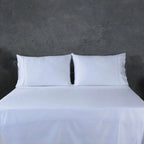 full bed view of BAMBOO COTTON EMBROIDERED SHEET SET - 375TC WHITE