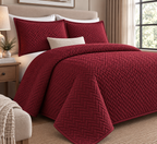 left hand side view of Cotton Quilted Herringbone Bedspread Set - Barn Red
