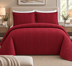 full bed view of Cotton Quilted Herringbone Bedspread Set - Barn Red