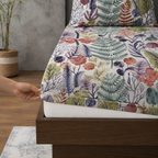 Fitted sheet of the Whites of London NZ Organic Cotton Percale Printed Sheet Set Botanical Bliss 250TC 