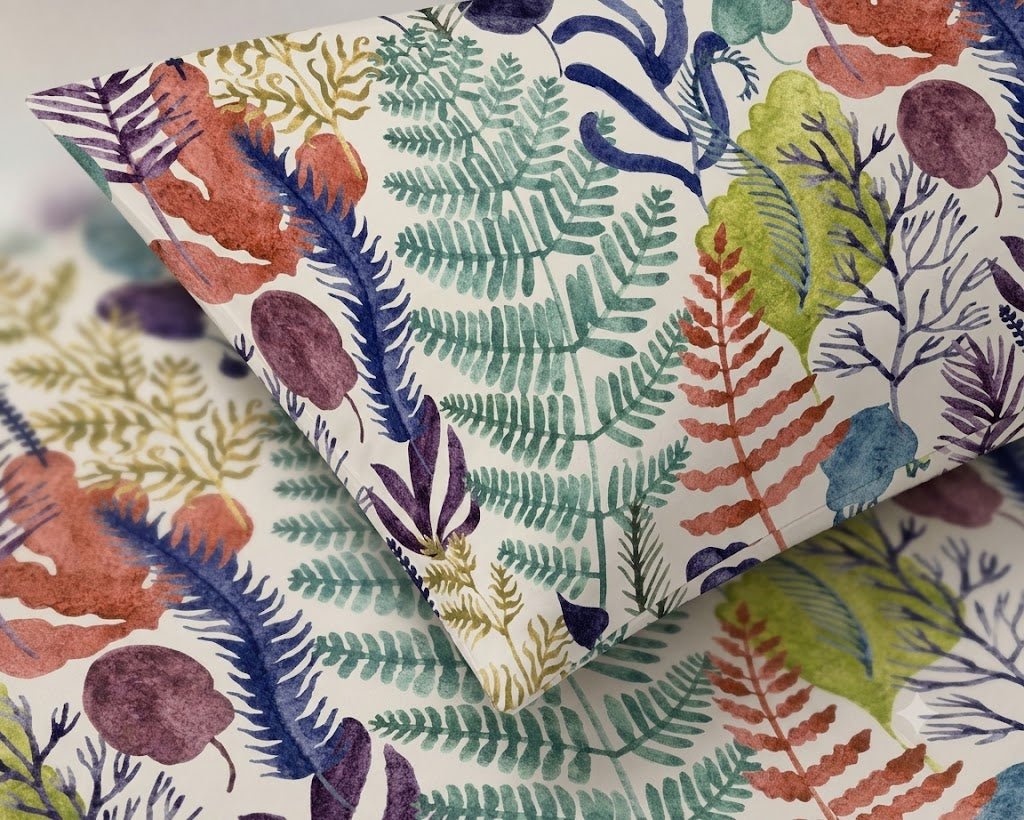 close up of the Whites of London NZ Organic Cotton Percale Printed Sheet Set Botanical Bliss 250TC 