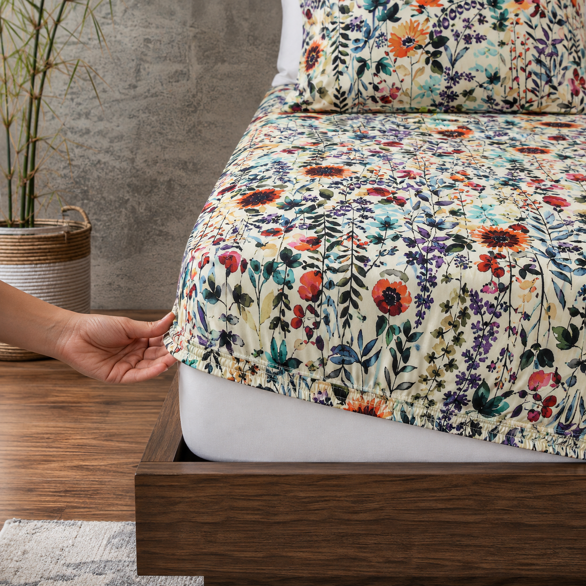 ORGANIC COTTON PERCALE PRINTED SHEET SET - FLORAL BURST 250TC