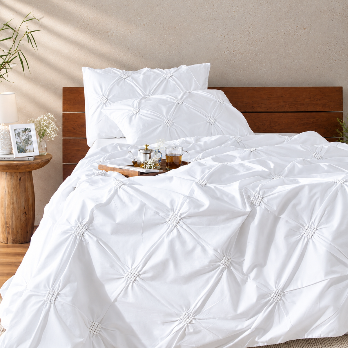 Whites of London Diamond Rhapsody 250TC GOTS certified  Organic Cotton Duvet Cover – white ruched diamond texture Australia