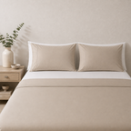 Dune 250TC GOTS certified organic cotton sheet set. Styled with white organic GOTS certified cotton fitted sheet. 