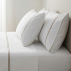 250 TC WHITE ORGANIC COTTON EMBROIDERED SHEET SET - DUNE ON WHITE