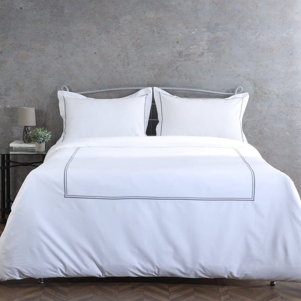 ETHAN 250 TC PERCALE 100% ORGANIC COTTON EMBROIDERED DUVET COVER SET