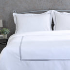 Ethan — organic cotton percale luxe marrow grey colour embroidered duvet cover with pillowcases set, 200 TC, hotel inspired