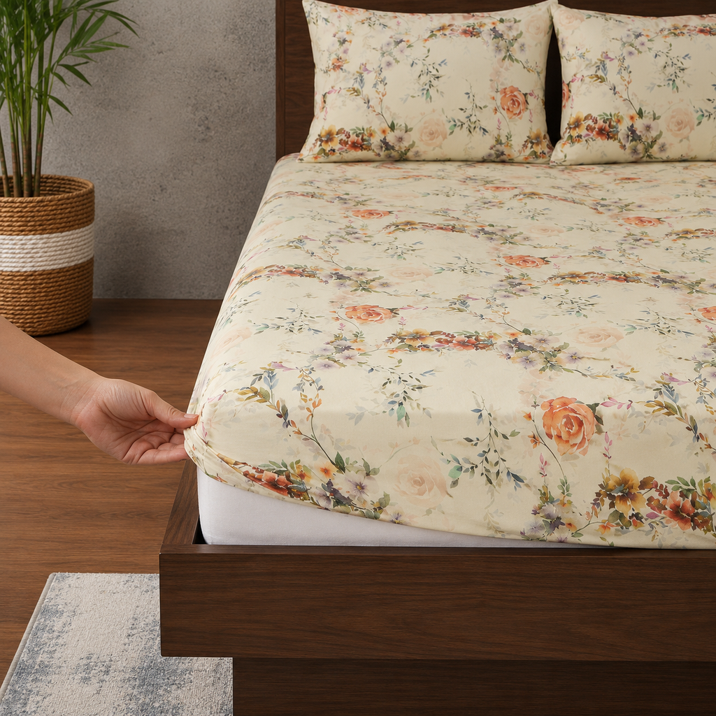 ORGANIC COTTON PERCALE PRINTED SHEET SET - EDWINA 250TC