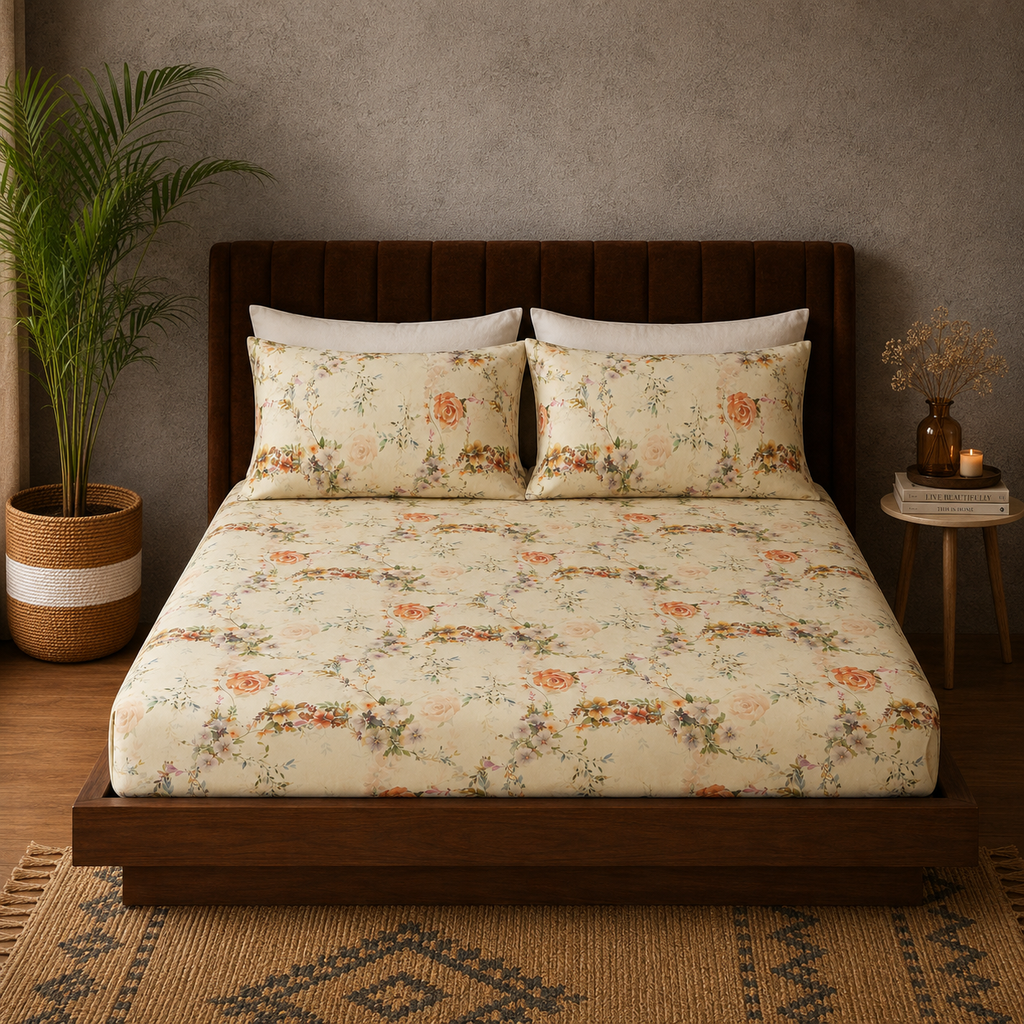 BULL BED VIEW ORGANIC COTTON PRINTED FITTED SHEET SET - EDWINA 250TC