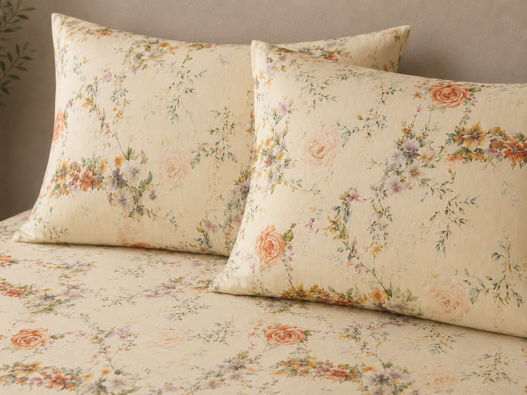 PILLOWCASE STYLED ORGANIC COTTON PRINTED FITTED SHEET SET - EDWINA 250TC