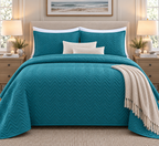 full bed view of COTTON QUILTED HERRINGBONE BEDSPREAD SET - EMERALD
