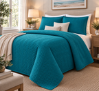 right hand view COTTON QUILTED HERRINGBONE BEDSPREAD SET - EMERALD