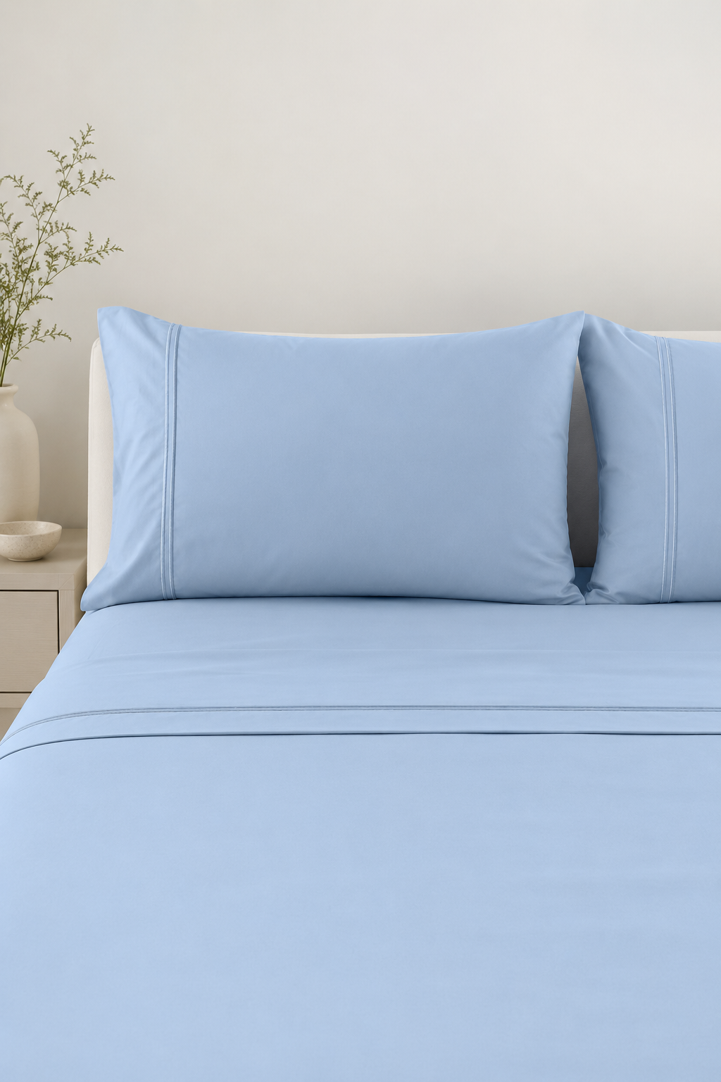 Estate Blue 250TC GOTS certified organic cotton sheet set with matching pillowcases