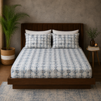 full bed view ORGANIC COTTON PRINTED FITTED SHEET SET - FLINT 250TC