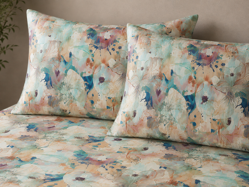 PILLOWCASE STYLED ORGANIC COTTON PRINTED FITTED SHEET SET - FLORENTINE 250TC