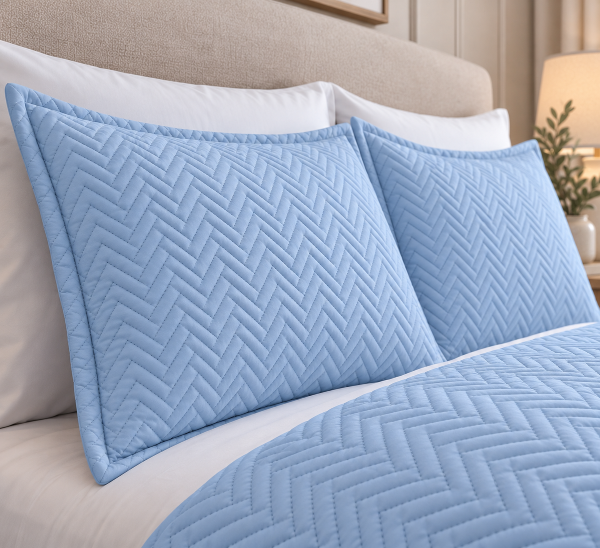 shams of COTTON QUILTED HERRINGBONE BEDSPREAD SET - FLUORESCENT ICE