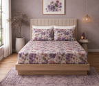 Full bed view of Whites of London NZ Flutter 250TC GOTS certified organic cotton printed fitted sheet set