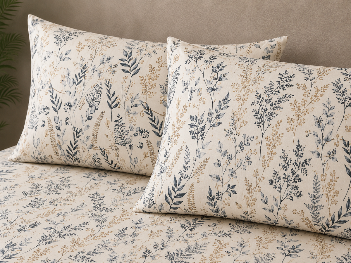 PILLOW CASES STYLE ORGANIC COTTON PRINTED FITTED SHEET SET - FOREST DANCE 250TC
