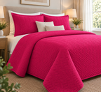 left hand view COTTON QUILTED HERRINGBONE BEDSPREAD SET - Fuchsia 