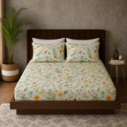 ORGANIC COTTON PERCALE PRINTED SHEET SET - GARDEN WALK 250TC