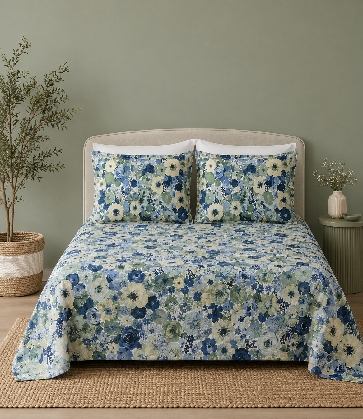 Whites of London NZ Organic Cotton Percale Printed Sheet Set Gardenia 250TC 
