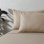 250 TC ORGANIC COTTON COLOURED EMBROIDERED SHEET SET - HUMMUS