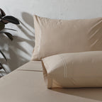 250 TC ORGANIC COTTON COLOURED EMBROIDERED SHEET SET - HUMMUS