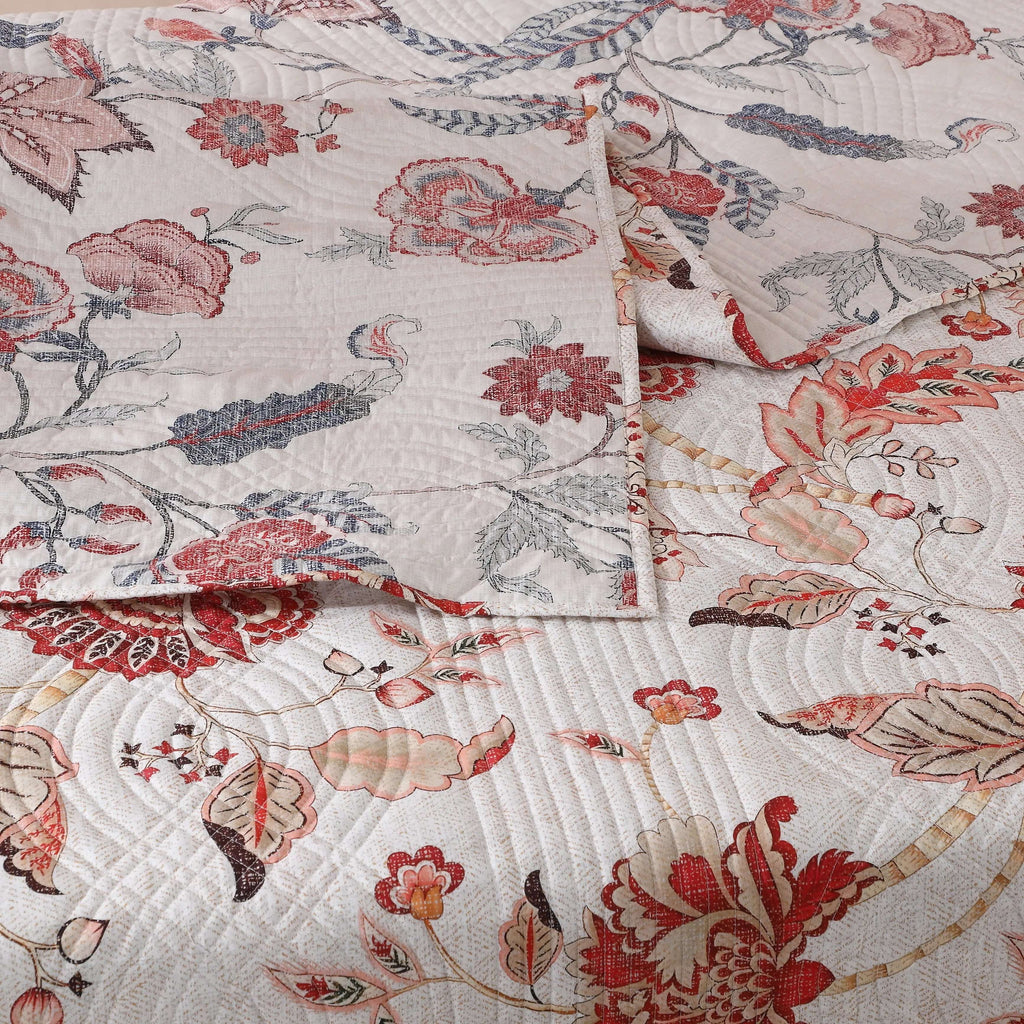 close up print PERCALE REVERSIBLE QUILT SET - JACOBEAN SUMMER