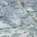 Close-up of floral design on Jacobean Windflower Percale Reversible Quilt Set showing detailed quilting and texture, Whites of London