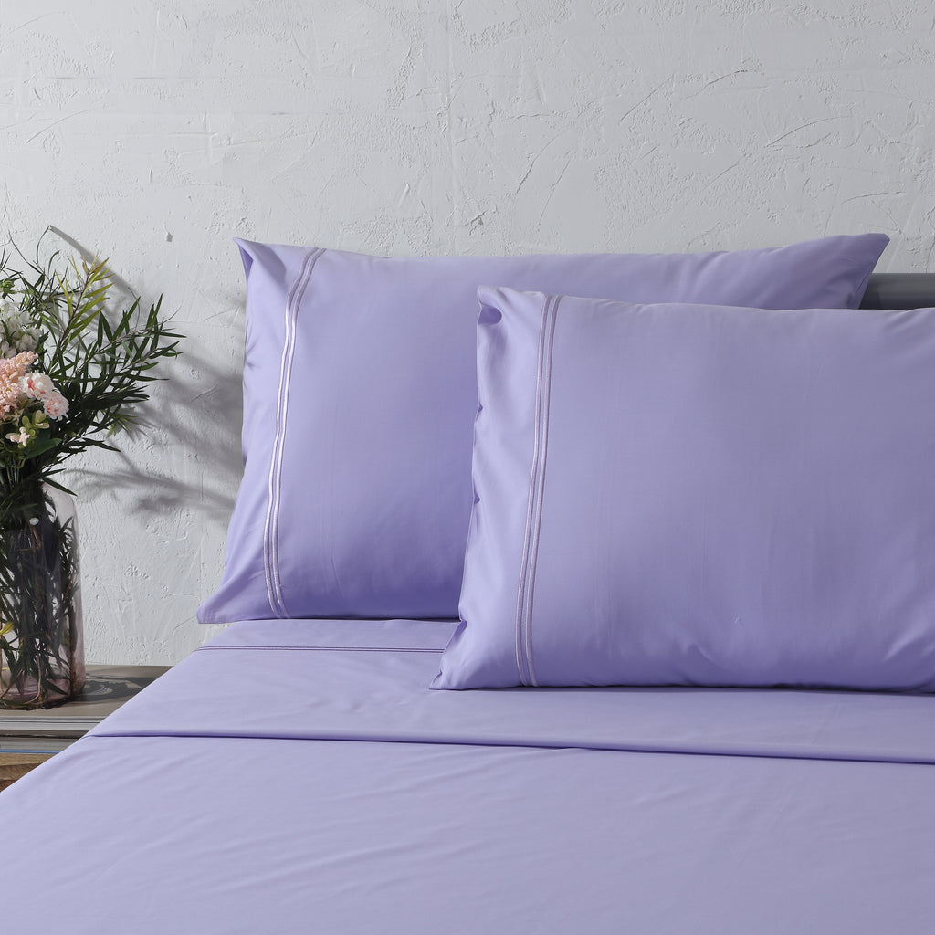 250 TC ORGANIC COLOURED EMBROIDERED SHEET SET - LAVENDER MIST