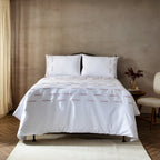 Linette organic cotton percale duvet cover set with pintucks and red pleats, 200 TC