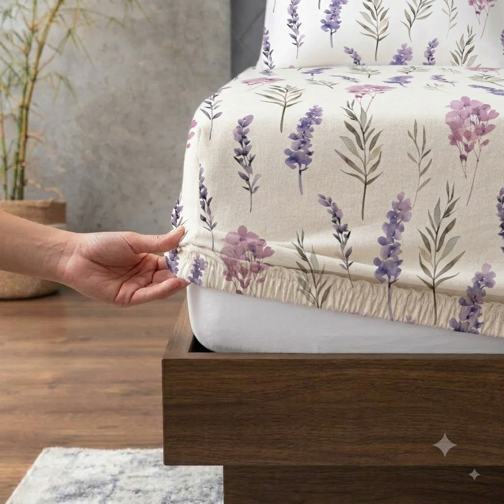 Whites of London NZ Lavender Blush GOTS certified Organic Cotton Printed Fitted Sheet Set 250TC 